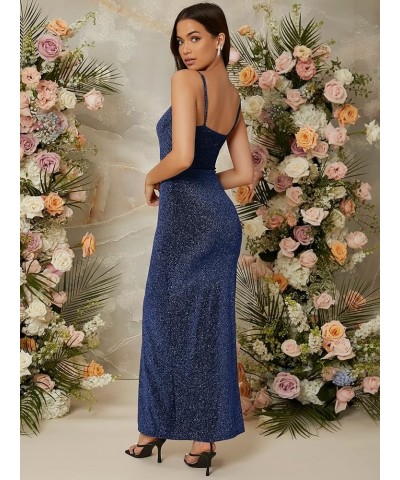 Women's Sexy Glitter Evening Gown Party Bodycon Cami Maxi Dress Navy Blue $21.56 Dresses