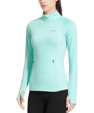 Women's Thermal Fleece Pullover Tops Half Zip Thumbholes Winter Long Sleeve Running Jacket Cold Weather A05-aqua XX-Large $21...