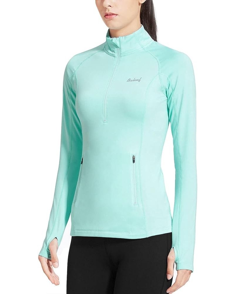 Women's Thermal Fleece Pullover Tops Half Zip Thumbholes Winter Long Sleeve Running Jacket Cold Weather A05-aqua XX-Large $21...