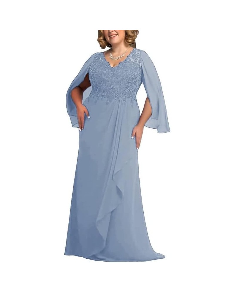 Mother of The Bride Dresses Chiffon Wedding Guest Dresses for Women Lace Appliques Formal Evening Dress Plus Size Dusty Blue ...