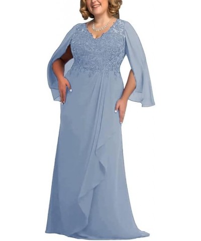 Mother of The Bride Dresses Chiffon Wedding Guest Dresses for Women Lace Appliques Formal Evening Dress Plus Size Dusty Blue ...