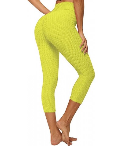 Women's High Waist Yoga Pants Tummy Control Slimming Booty Leggings Workout Running Butt Lift Tights B-capris Neon Yellow $14...