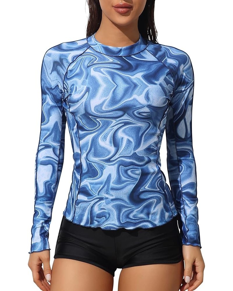 Rash Guard for Women Long Sleeve Printed Swim Shirts Rashguard UPF 50 5 Blue $19.46 Swimsuits