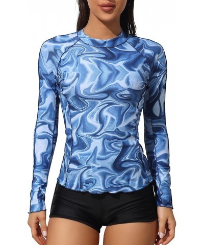 Rash Guard for Women Long Sleeve Printed Swim Shirts Rashguard UPF 50 5 Blue $19.46 Swimsuits