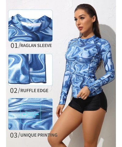 Rash Guard for Women Long Sleeve Printed Swim Shirts Rashguard UPF 50 5 Blue $19.46 Swimsuits