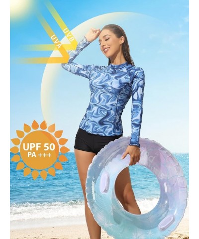 Rash Guard for Women Long Sleeve Printed Swim Shirts Rashguard UPF 50 5 Blue $19.46 Swimsuits