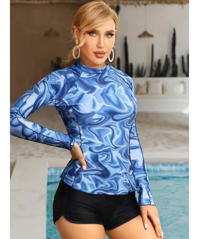 Rash Guard for Women Long Sleeve Printed Swim Shirts Rashguard UPF 50 5 Blue $19.46 Swimsuits