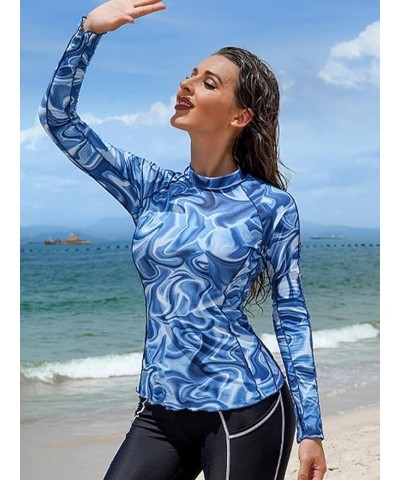 Rash Guard for Women Long Sleeve Printed Swim Shirts Rashguard UPF 50 5 Blue $19.46 Swimsuits