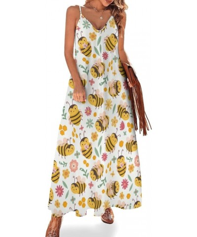 Women's Summer Dresses Cute Honey Bee Pattern Maxi Dress Vacation Outfits Sundress Beach Dresses for Women Cute Honey Bee Pat...