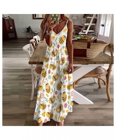 Women's Summer Dresses Cute Honey Bee Pattern Maxi Dress Vacation Outfits Sundress Beach Dresses for Women Cute Honey Bee Pat...