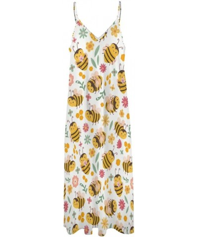 Women's Summer Dresses Cute Honey Bee Pattern Maxi Dress Vacation Outfits Sundress Beach Dresses for Women Cute Honey Bee Pat...