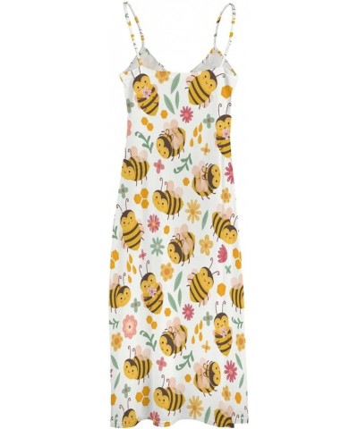 Women's Summer Dresses Cute Honey Bee Pattern Maxi Dress Vacation Outfits Sundress Beach Dresses for Women Cute Honey Bee Pat...