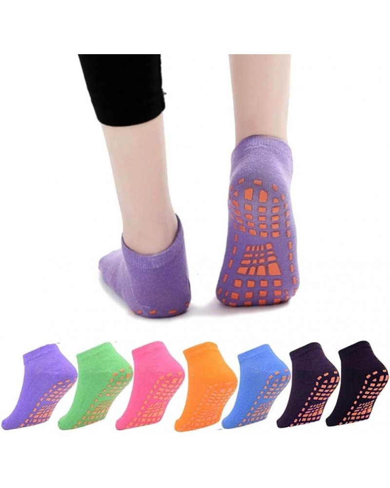 7 Pairs Trampoline Socks Nonslip Breathable Cotton Floor Yoga Socks for Kids/Men/Women Blue/Orange/Black/Rose Red/Purple/Dark...