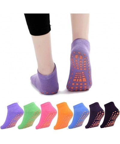 7 Pairs Trampoline Socks Nonslip Breathable Cotton Floor Yoga Socks for Kids/Men/Women Blue/Orange/Black/Rose Red/Purple/Dark...