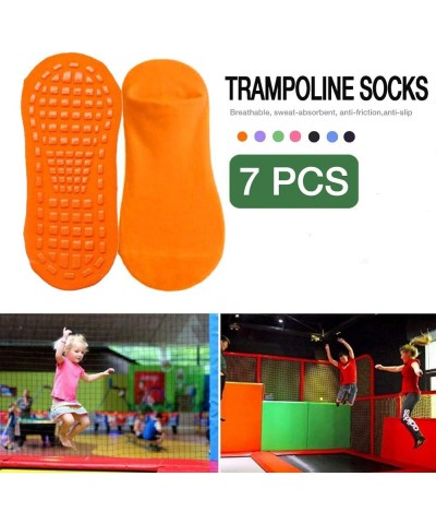 7 Pairs Trampoline Socks Nonslip Breathable Cotton Floor Yoga Socks for Kids/Men/Women Blue/Orange/Black/Rose Red/Purple/Dark...