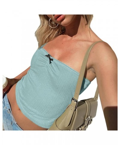 Women Y2k Lace Trim Tube Tops Off Shoulder Stretchy Crop Top Sleeveless Open Back Tube Top 00s Fairy Grunge Outfit E-blue $7....