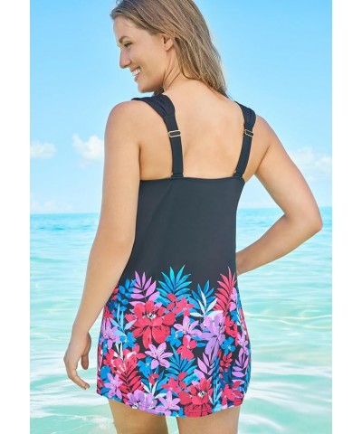 Women's Plus Size Smocked Swimdress Set Swimsuit Tropical Garden Border $28.28 Swimsuits