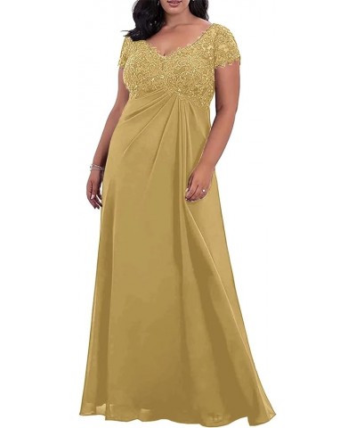 Plus Size Mother of The Bride/Groom Dresses for Wedding Short Sleeve Chiffon Formal Evening Party Gowns Gold $35.25 Dresses