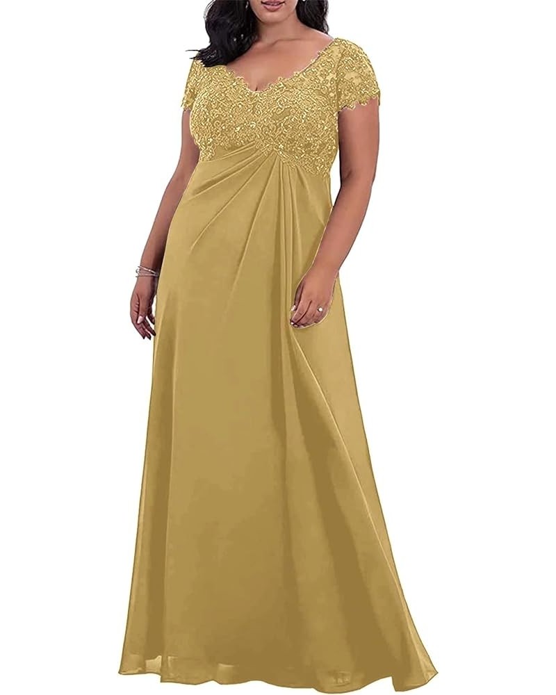 Plus Size Mother of The Bride/Groom Dresses for Wedding Short Sleeve Chiffon Formal Evening Party Gowns Gold $35.25 Dresses