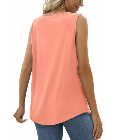 Summer Tank Tops for Women Loose Fit Pleated Tunics Scoop Neck Sleeveless Lace Tops Curved Hem Flowy 05-c Coral $13.76 Tanks