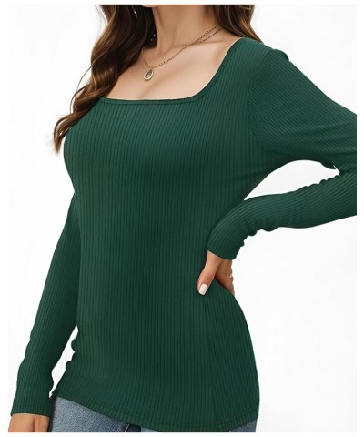 Women Long Sleeve Tops Stretch Slim Fitted Basic T Shirts Solid Casual Fashion Tunic Blouse Deep Green $14.24 Tops