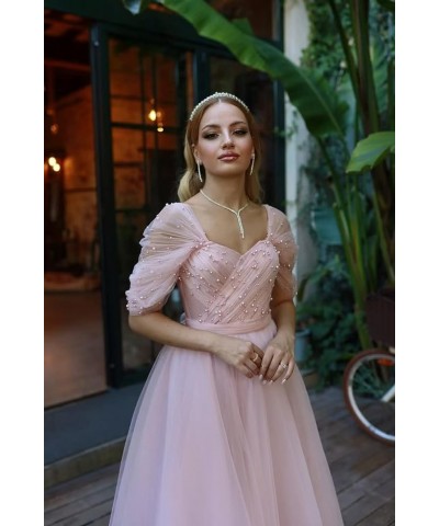 Tulle Tea Length Prom Dresses 2024 Off Shoulder Pearl Sweetheart Formal Evening Party Gowns Jade $33.60 Dresses