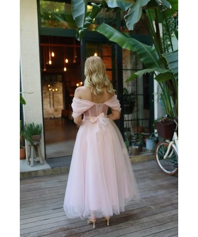 Tulle Tea Length Prom Dresses 2024 Off Shoulder Pearl Sweetheart Formal Evening Party Gowns Jade $33.60 Dresses