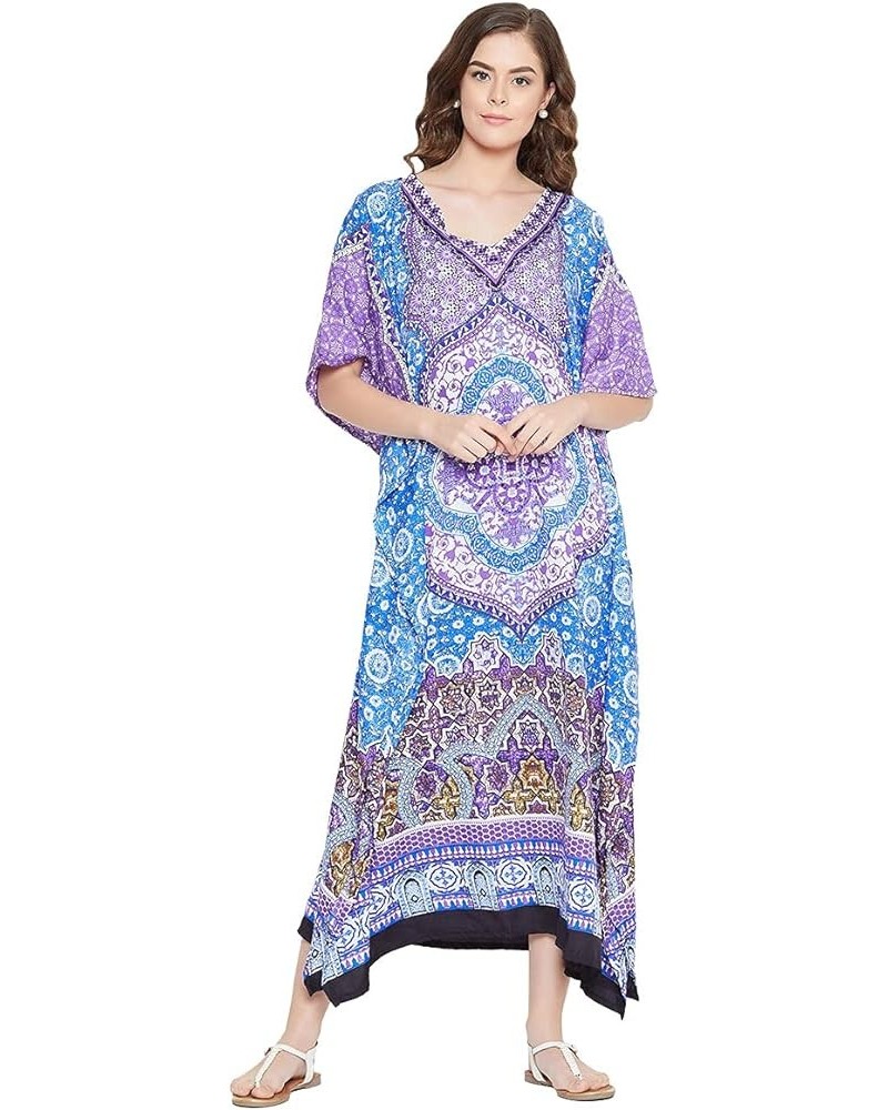 Gypsie Blu Women Floral Kaftan Plus Size Caftan Dress Long Tunic Maxi Casual Beach Dress Sky Blue $13.67 Dresses