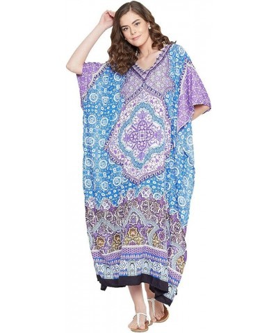 Gypsie Blu Women Floral Kaftan Plus Size Caftan Dress Long Tunic Maxi Casual Beach Dress Sky Blue $13.67 Dresses