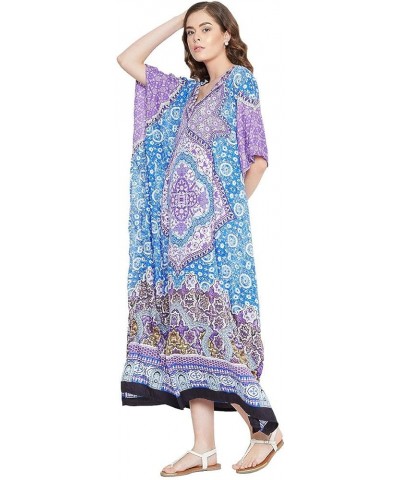 Gypsie Blu Women Floral Kaftan Plus Size Caftan Dress Long Tunic Maxi Casual Beach Dress Sky Blue $13.67 Dresses