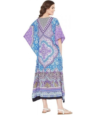 Gypsie Blu Women Floral Kaftan Plus Size Caftan Dress Long Tunic Maxi Casual Beach Dress Sky Blue $13.67 Dresses