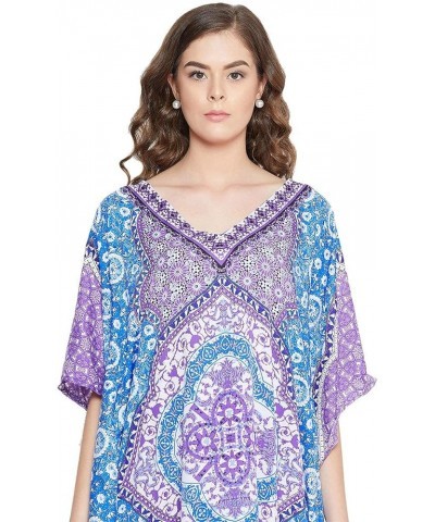 Gypsie Blu Women Floral Kaftan Plus Size Caftan Dress Long Tunic Maxi Casual Beach Dress Sky Blue $13.67 Dresses