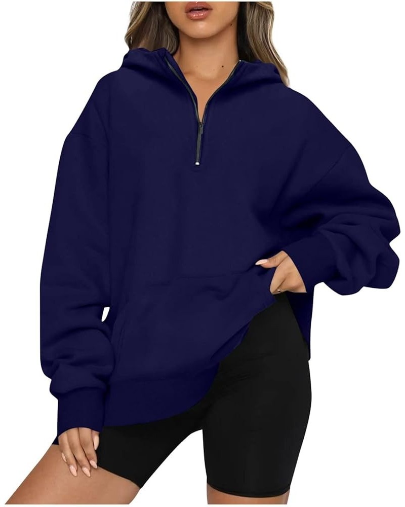 Oversized Sweatshirt for Women Quarter Zip Fleece Pullover Sweaters Casual Cute Teen Girls Winter Clothes C01-dark Blue $10.2...