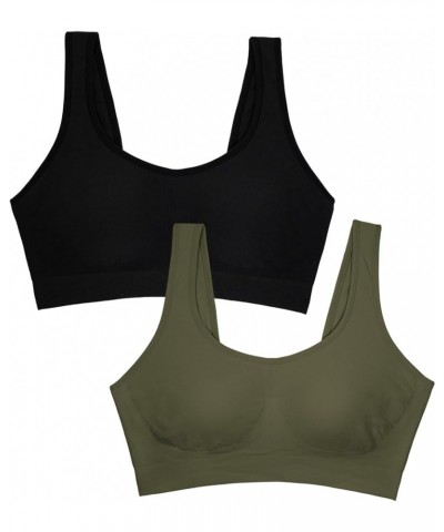 Women's Everyday Smooth Wireless Bra, Full Coverage Shaper Bralettes with Strategic Support for Comfort Olive Night/Black Hue...