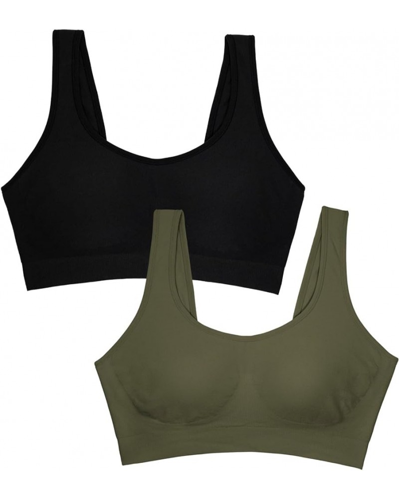 Women's Everyday Smooth Wireless Bra, Full Coverage Shaper Bralettes with Strategic Support for Comfort Olive Night/Black Hue...