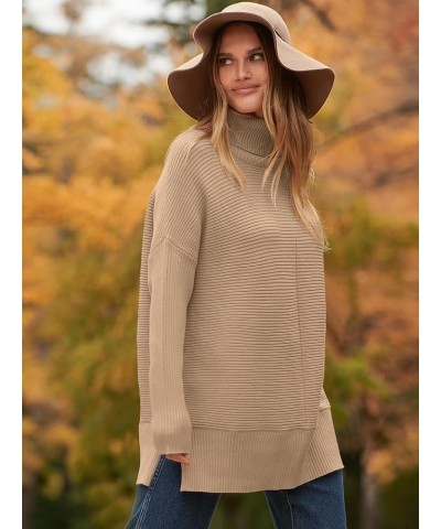 Womens 2023 Trendy Sweaters Oversized Turtleneck Long Batwing Sleeve Split Hem Pullover Knit Sweater Tops Deep Apricot $26.31...