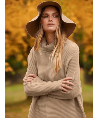 Womens 2023 Trendy Sweaters Oversized Turtleneck Long Batwing Sleeve Split Hem Pullover Knit Sweater Tops Deep Apricot $26.31...