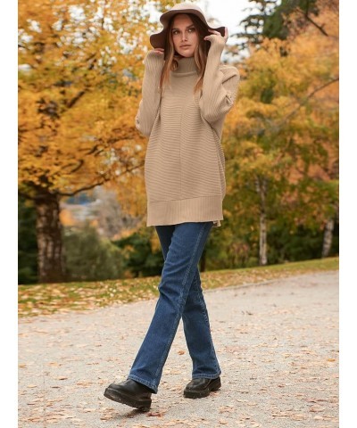 Womens 2023 Trendy Sweaters Oversized Turtleneck Long Batwing Sleeve Split Hem Pullover Knit Sweater Tops Deep Apricot $26.31...