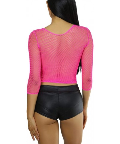 Women's Flirty Fishnet Long Sleeve Top Neon Pink $11.73 Swimsuits