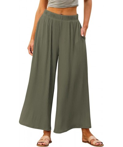 Wide Leg Pants Woman High Waisted Flowy Pull On Pleated Dressy Casual Ankle Cropped Palazzo Pants Baggy Culottes Olive Green ...