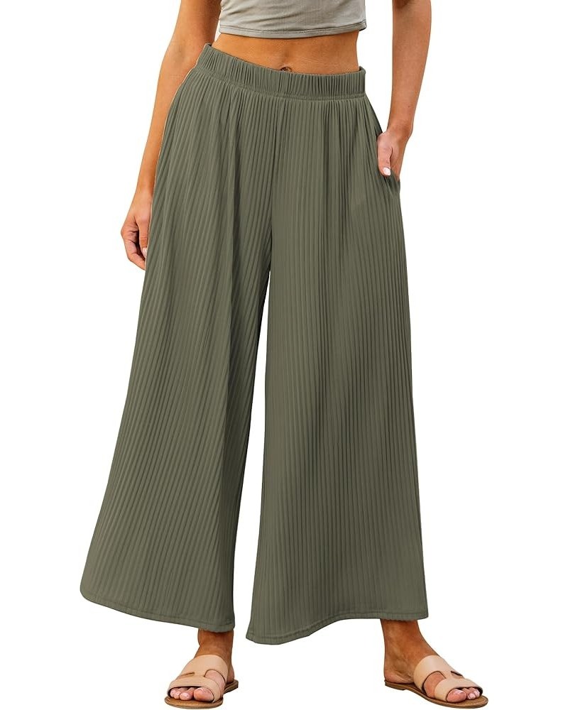 Wide Leg Pants Woman High Waisted Flowy Pull On Pleated Dressy Casual Ankle Cropped Palazzo Pants Baggy Culottes Olive Green ...