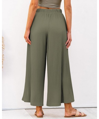 Wide Leg Pants Woman High Waisted Flowy Pull On Pleated Dressy Casual Ankle Cropped Palazzo Pants Baggy Culottes Olive Green ...