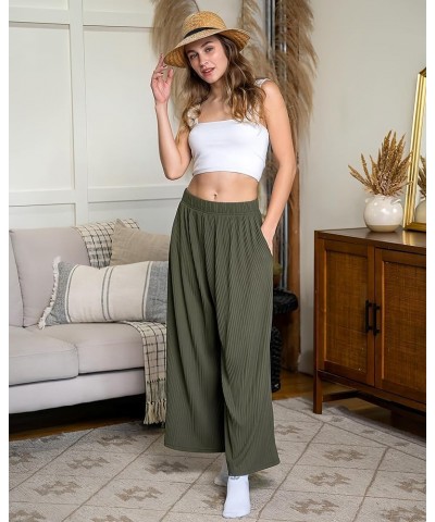 Wide Leg Pants Woman High Waisted Flowy Pull On Pleated Dressy Casual Ankle Cropped Palazzo Pants Baggy Culottes Olive Green ...