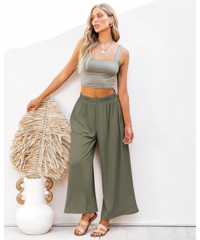 Wide Leg Pants Woman High Waisted Flowy Pull On Pleated Dressy Casual Ankle Cropped Palazzo Pants Baggy Culottes Olive Green ...