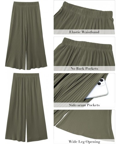 Wide Leg Pants Woman High Waisted Flowy Pull On Pleated Dressy Casual Ankle Cropped Palazzo Pants Baggy Culottes Olive Green ...