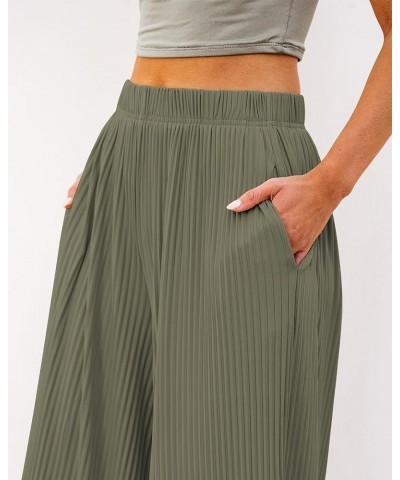 Wide Leg Pants Woman High Waisted Flowy Pull On Pleated Dressy Casual Ankle Cropped Palazzo Pants Baggy Culottes Olive Green ...