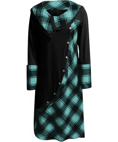 Women's Fall Clothes Fashion Plaid Stitching Button Pockets Pile Neck Long Sleeve Dress 2023 B-green $9.50 Dresses