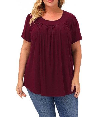 Women Plus Size Tops Shirts Summer Short Sleeve Loose Fit Casual T Shirts Wine Red $12.41 T-Shirts