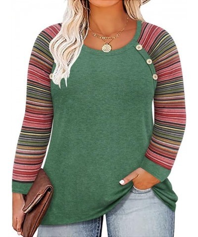 Plus Size Tops for Women Casual Long Sleeve Shirts Crew Neck Fall Tee Autumn Tunic Blouses XL-5X 3925-green Stripe $14.85 Tops