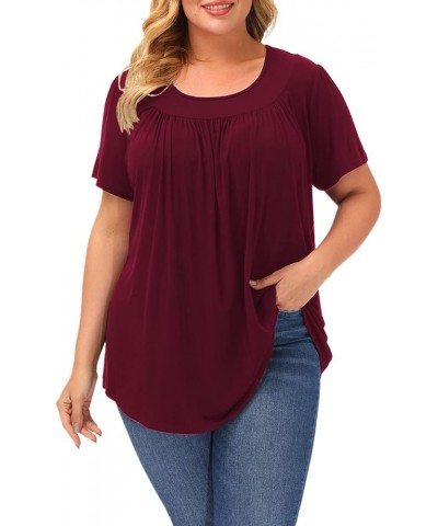 Women Plus Size Tops Shirts Summer Short Sleeve Loose Fit Casual T Shirts Wine Red $12.41 T-Shirts